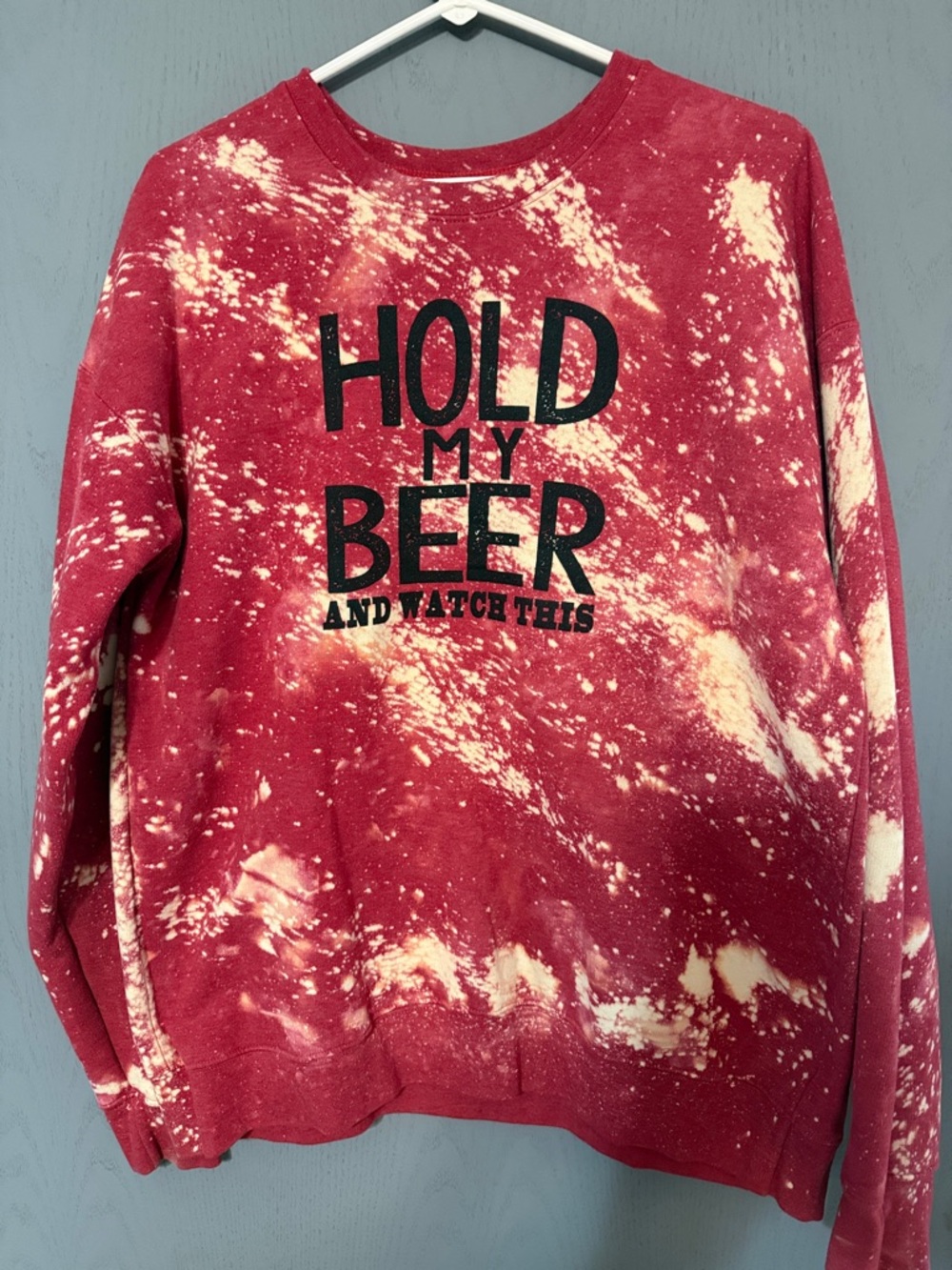 Men's Red Tie-Dye Sweatshirt - 'Hold My Beer' Graphic
